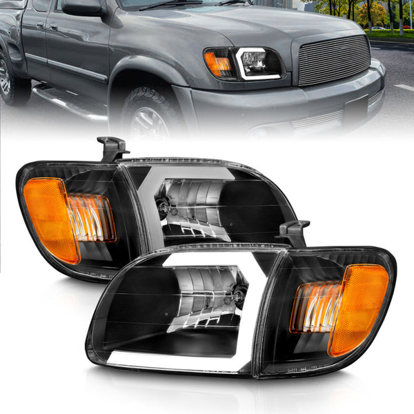 ANZO Crystal Headlights w/ Light Bar - Black - Toyota Tundra 2000-2004 (Regular/Access Cab Only)