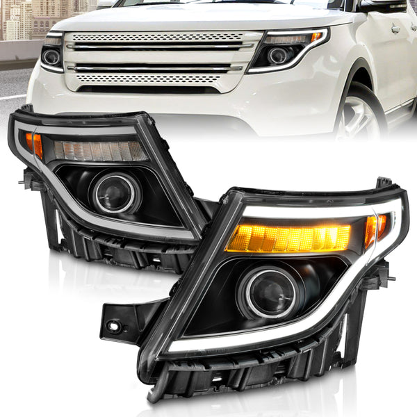 ANZO Projector Headlights Black Housing Halogen Ford Explorer 20112015