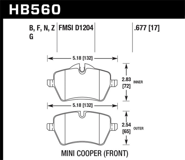 Hawk Performance HPS Street Front Brake Pads for 05-06 JCW R53 & 07+ R56 Cooper S