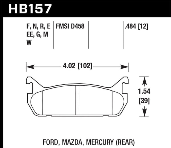 Hawk DTC-60 Rear Race Brake Pads for 91-96 Ford Escort GT & 90-93 Mazda Miata