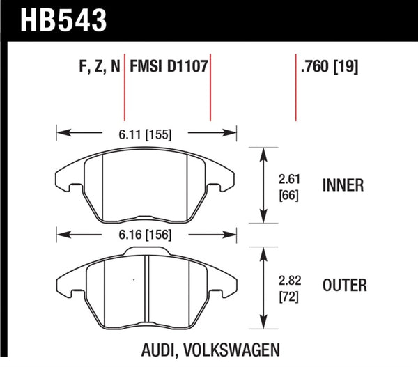 Hawk Performance HPS Front Brake Pads for Audi A3 Quattro, VW EOS, Golf, Jetta, Passat, Rabbit