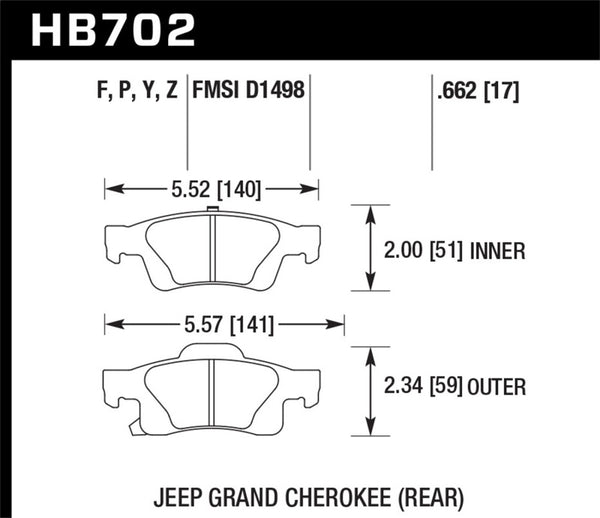 Hawk High Performance Street Brake Pads for 11-12 Dodge Durango / 11-12 Jeep Grand Cherokee LTS