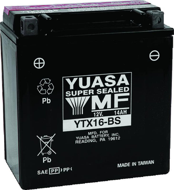 Yuasa YTX16-BS Maintenance Free AGM 12-Volt Battery w/Bottle