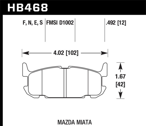 Hawk HP+ Rear Brake Pads for 03-05 Miata w/ Sport Suspension (D1002)