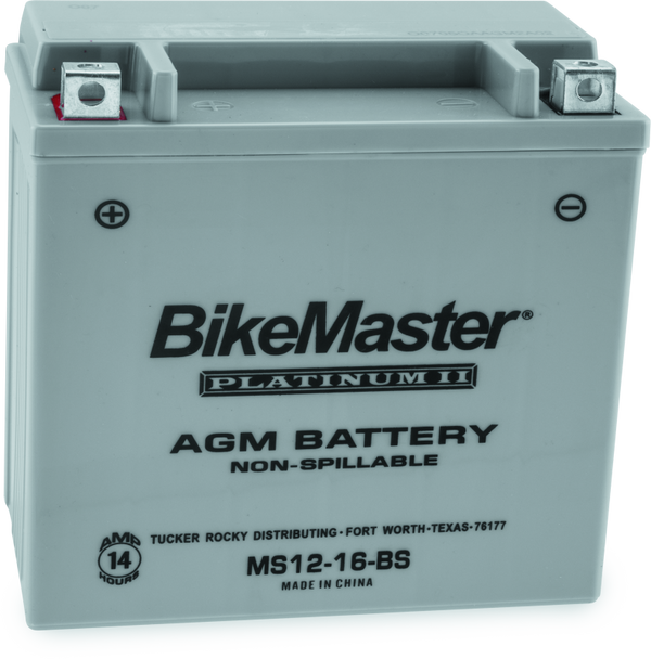 BikeMaster AGM Motorcycle Battery MS12-16-BS Maintenance Free, Non-Spillable