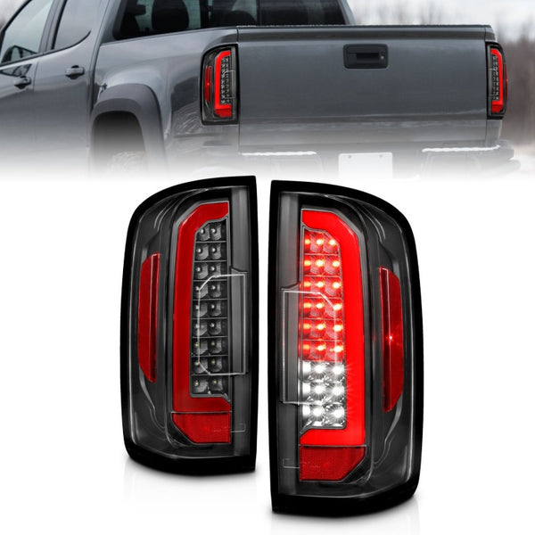 ANZO Full LED Tail Lights for 20152021 Chevrolet Colorado Red Lightbar, Black Housing, Clear Lens