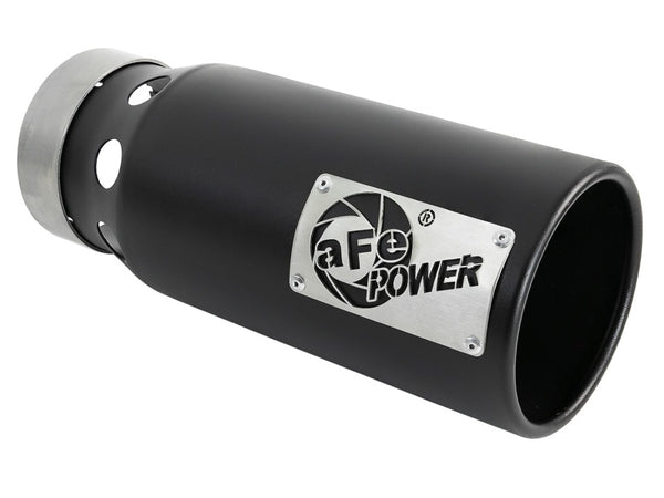 aFe SATURN 4S 4in SS Intercooled Exhaust Tip - Black, 4in In x 5in Out x 12in L