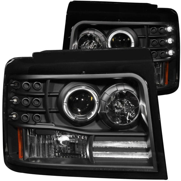 ANZO Projector Headlights w/ Halo - Black Housing (19921996 Ford F-150)