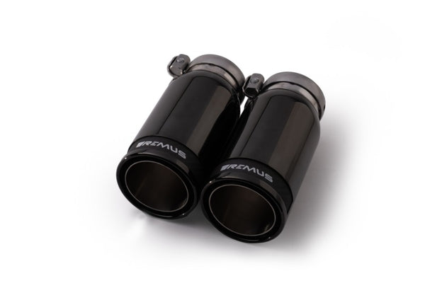 Remus Stainless Steel 84mm Black Chrome Straight w/Carbon Insert Tail Pipe Set (Pair)