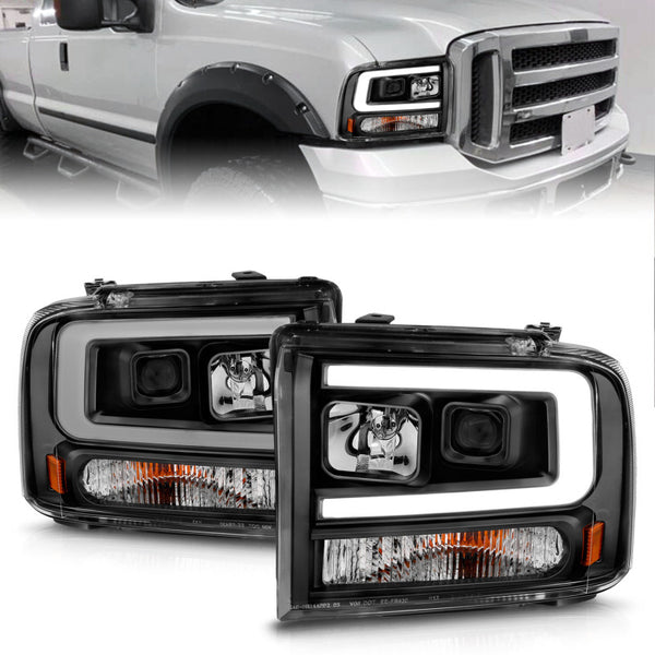 ANZO Projector Headlights Black Housing for Ford F-250/F-350/F-450 & Excursion (19992004)
