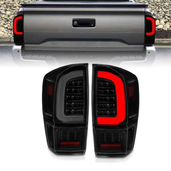 ANZO LED Tail Lights w/ Sequential Light Bar for Toyota Tacoma 2016-2023 - Black Housing, Smoke Lens