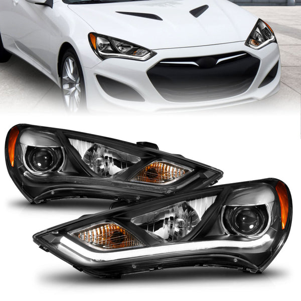ANZO Projector Headlights Black HID Compatible for Hyundai Genesis 2013-2015