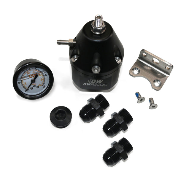DeatschWerks DWR2000 Adjustable Fuel Pressure Regulator with Gauge & Fittings - Anodized Black