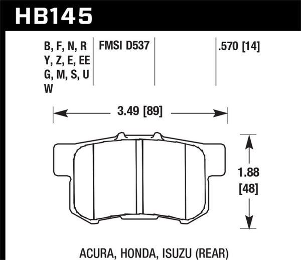 Hawk DTC-70 Race Rear Brake Pads for 02-06 Acura RSX, 02-11 Honda Civic Si, 00-09 S2000