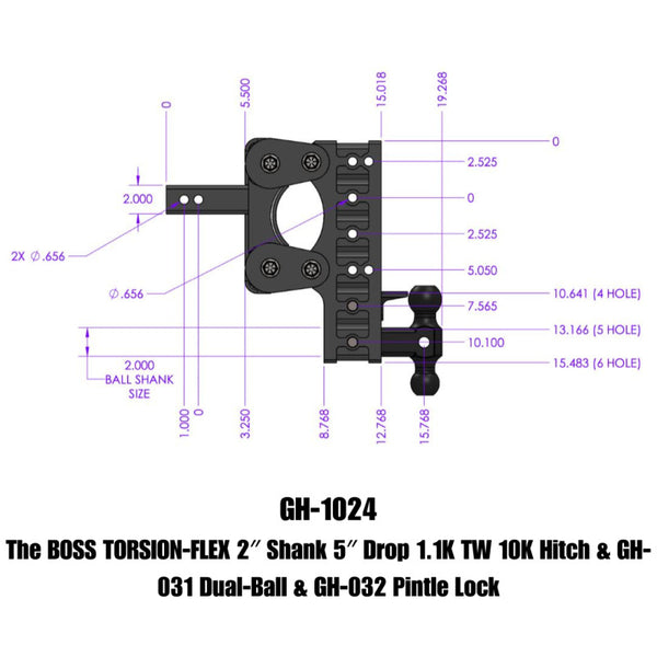 GEN-Y Boss Torsion-Flex 2in Shank 5in Drop 10K Hitch with Dual-Ball & Pintle Lock