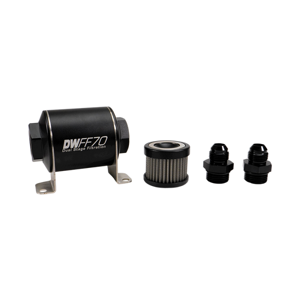 DeatschWerks 8AN Stainless Steel 10 Micron Inline Fuel Filter Housing Kit - 70mm