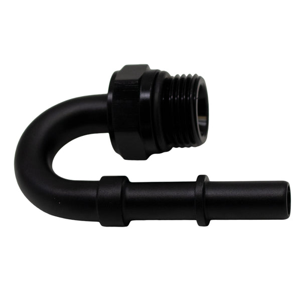 DeatschWerks 8AN ORB Male to 3/8" Male EFI Quick Connect Adapter - 180-Degree, Anodized Matte Black