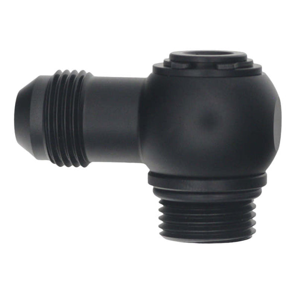 DeatschWerks 8AN ORB Male to 8AN Male Flare 90-Degree Swivel Fitting - Anodized Matte Black