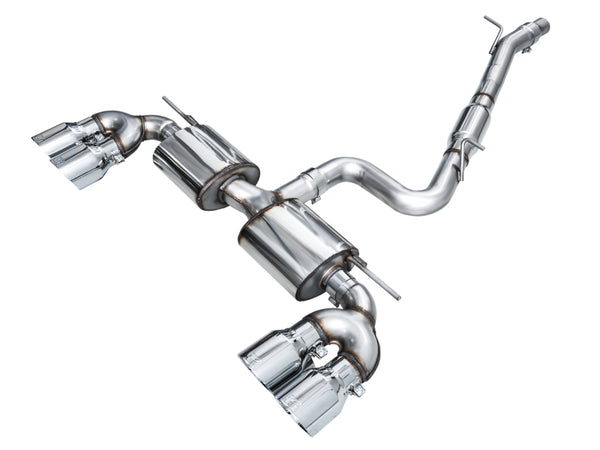 AWE MK8 VW Golf R 3in Touring Edition Quad Catback Exhaust - Chrome Silver Tips