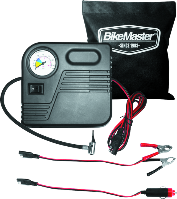 BikeMaster Mini Air Compressor SAE Quick Connection, 5ft Cord, Built-In Pressure Gauge