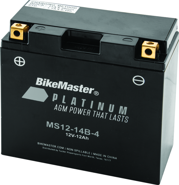 BikeMaster AGM Motorcycle Battery MS12-14B-4 - Maintenance-Free Sealed Non-Spillable