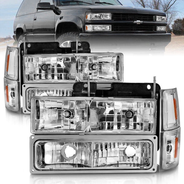 ANZO Crystal Headlights w/ Chrome Housing & Signal Lights for Chevrolet C1500 19881998 (Pair)