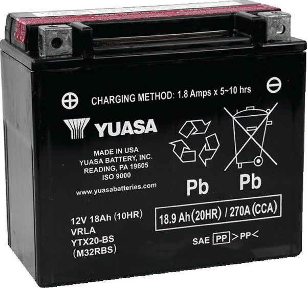 Yuasa YTX20-BS Maintenance Free AGM 12-Volt Battery w/Bottle