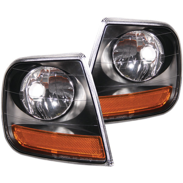 ANZO Corner Lights Harley Davidson Style Black w/ Amber Reflector (Pair) for 1997-2003 Ford F-150