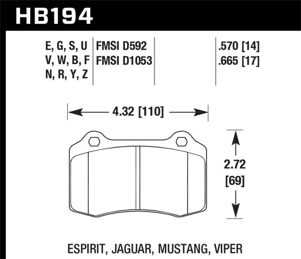 Hawk DTC-30 Racing Brake Pads for 04-11 Chrysler 300C, 06-14 Jeep Grand Cherokee SRT-8, 10-14 Chevy Camaro SS