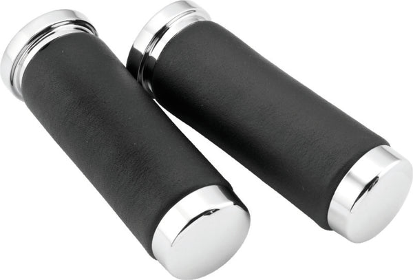 Bikers Choice Universal 1-Inch Motorcycle Grips Chrome & Leather