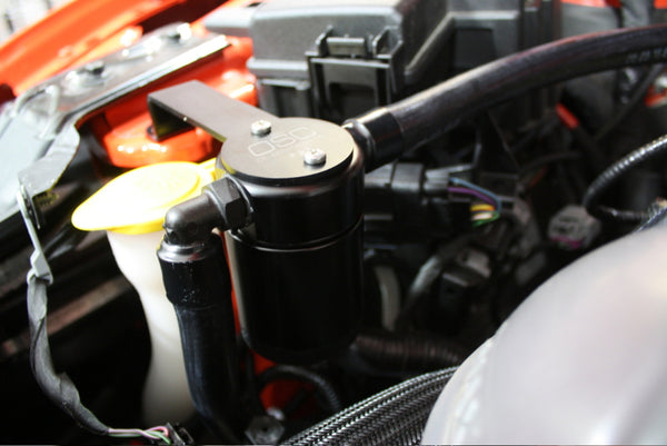 J&L 15-23 Ford Mustang GT / 15-20 Mustang GT350 Passenger Side Oil Separator 3.0 - Black Anodized