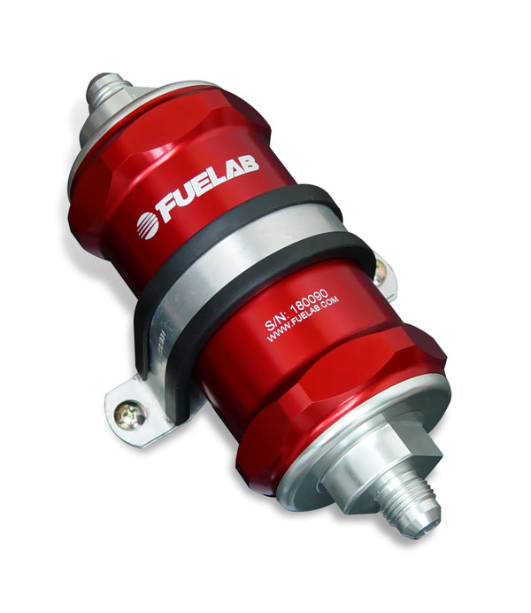 Fuelab 818 In-Line Fuel Filter -6AN Inlet/Outlet, 10 Micron Fabric - Red