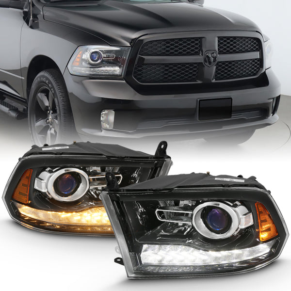 ANZO Projector Halo Headlights Black Housing w/ Amber - Dodge Ram 1500 (2009-2018)