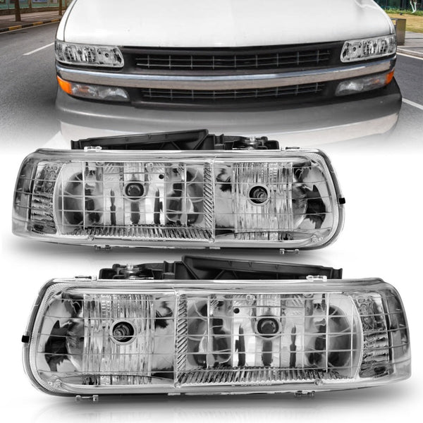 ANZO Crystal Headlights Chrome Housing for 19992002 Chevrolet Silverado 1500