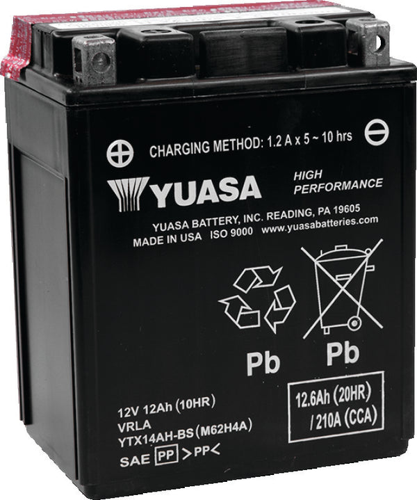 Yuasa YTX14AH-BS High Performance AGM 12-Volt Battery w/Bottle