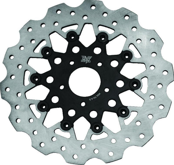 Twin Power 08-13 FLH FLT 08-16 FLHR 06-17 Dyna Front 11.8 Scalloped Floating Rotor Black Mesh