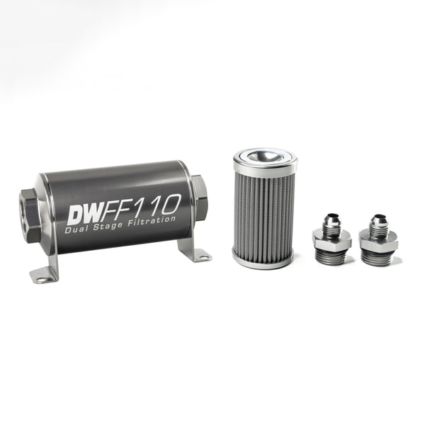 DeatschWerks 6AN Stainless Steel 100 Micron Universal Inline Fuel Filter Housing Kit - 110mm