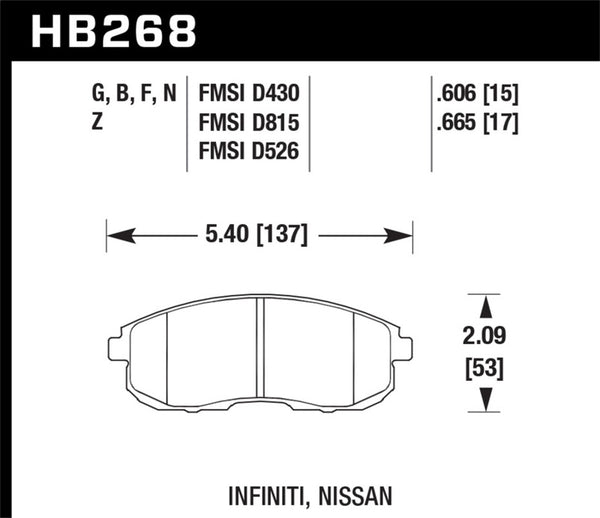Hawk Performance HP+ Street Front Brake Pads for 03-04 G35, 03-05 G35X, 02-05 350Z