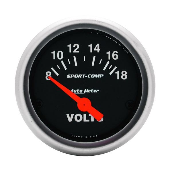 AutoMeter Sport-Comp 52mm Electronic Voltmeter Gauge (818V, Negative Ground)