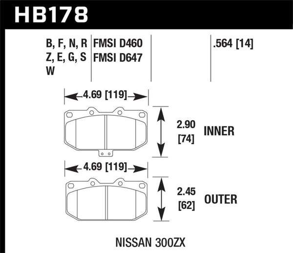 Hawk DOTC-60 Front Race Brake Pads for 06-07 WRX / 89-96 Nissan 300ZX / 89-93 Skyline GT-R