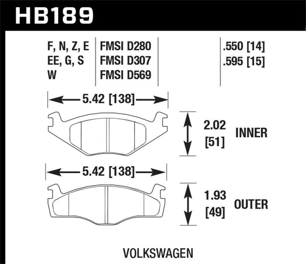 Hawk Blue 9012 Racing Brake Pads for Volkswagen