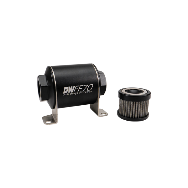 DeatschWerks 8AN Stainless Steel 100 Micron Universal Inline Fuel Filter Housing Kit (70mm)