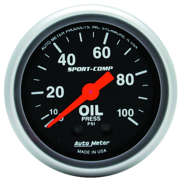 AutoMeter Sport-Comp 52mm Mechanical Oil Pressure Gauge 0100 PSI