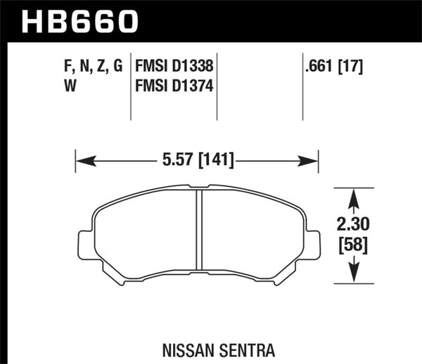 Hawk HPS Street Brake Pads for 09-10 Nissan Maxima, 08-10 Rogue, 07-09 Sentra SE-R, 10 Sentra SE-R M/T