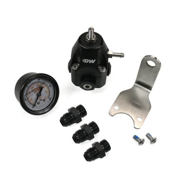 DeatschWerks DWR1000C Adjustable Fuel Pressure Regulator with Gauge & 6AN Fittings - Anodized Black