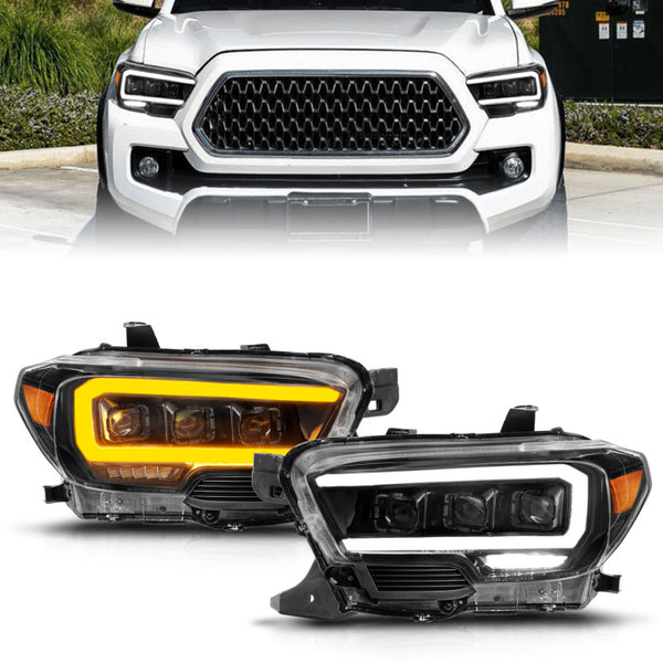 ANZO LED Projector Headlights w/ Sequential Light Bar Black Housing for 2016-2022 Toyota Tacoma