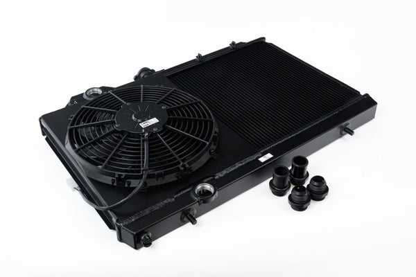 CSF 01-07 Mitsubishi Evo 7/8/9 Full-Slim Radiator w/12in Fan & Shroud/-16AN - Black