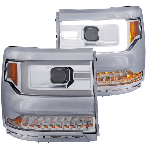 ANZO Projector Headlights Chrome Housing w/ Amber 2016-2018 Chevy Silverado 1500