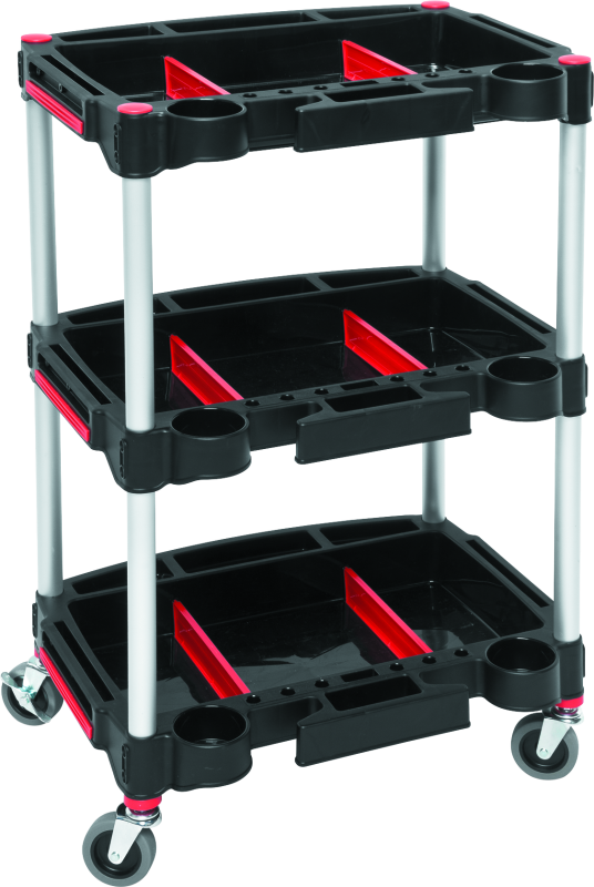 BikeMaster Multi-Purpose 3-Tier Work Cart with Removable Dividers & Locking Casters