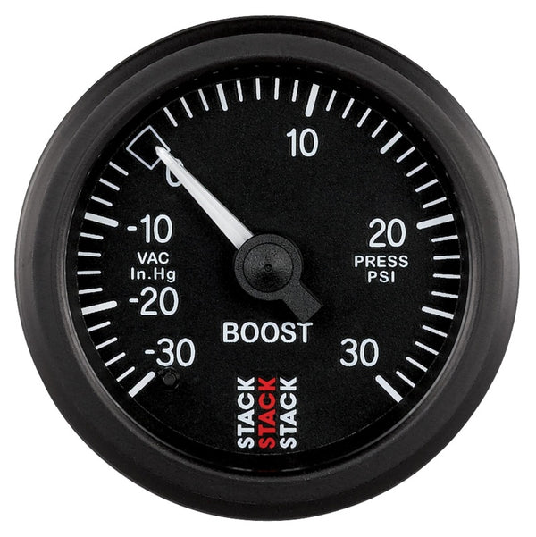 AutoMeter 52mm Stack Mechanical Boost Gauge (-30 inHg to +30 PSI) Black